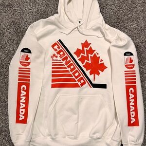 Gildan White and Red Canada Hoodie - LARGE